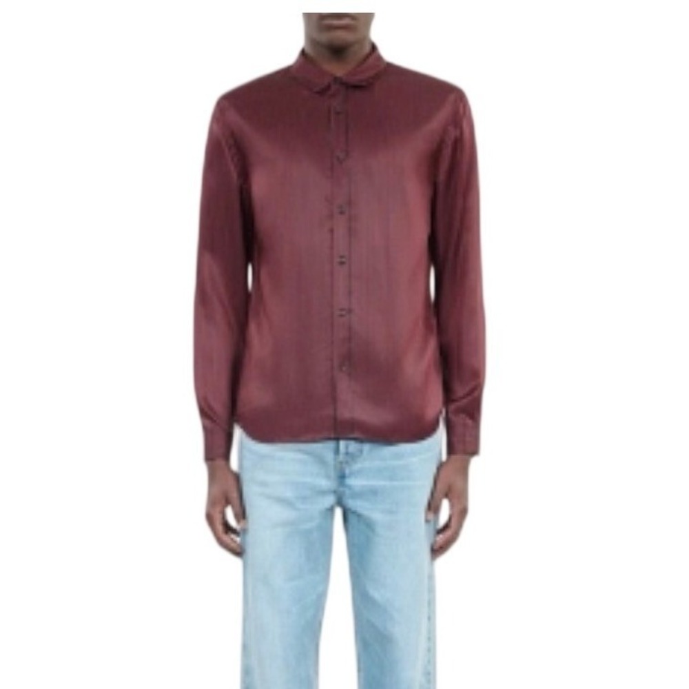 The Kooples Shirt Men’s Silk Blend Button Up‎ XXL Burgundy Black